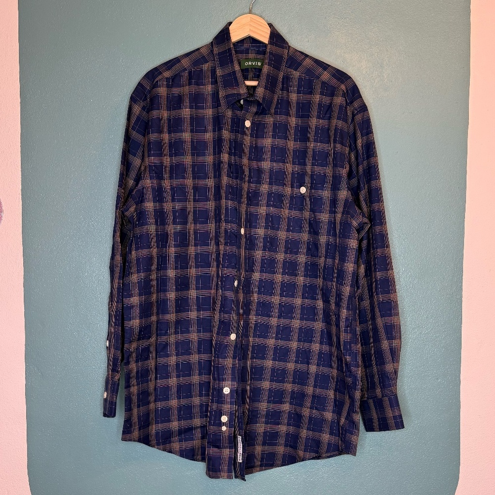 Mens‎ Button Down Orvis Shirt Size Large Wrinkle Free